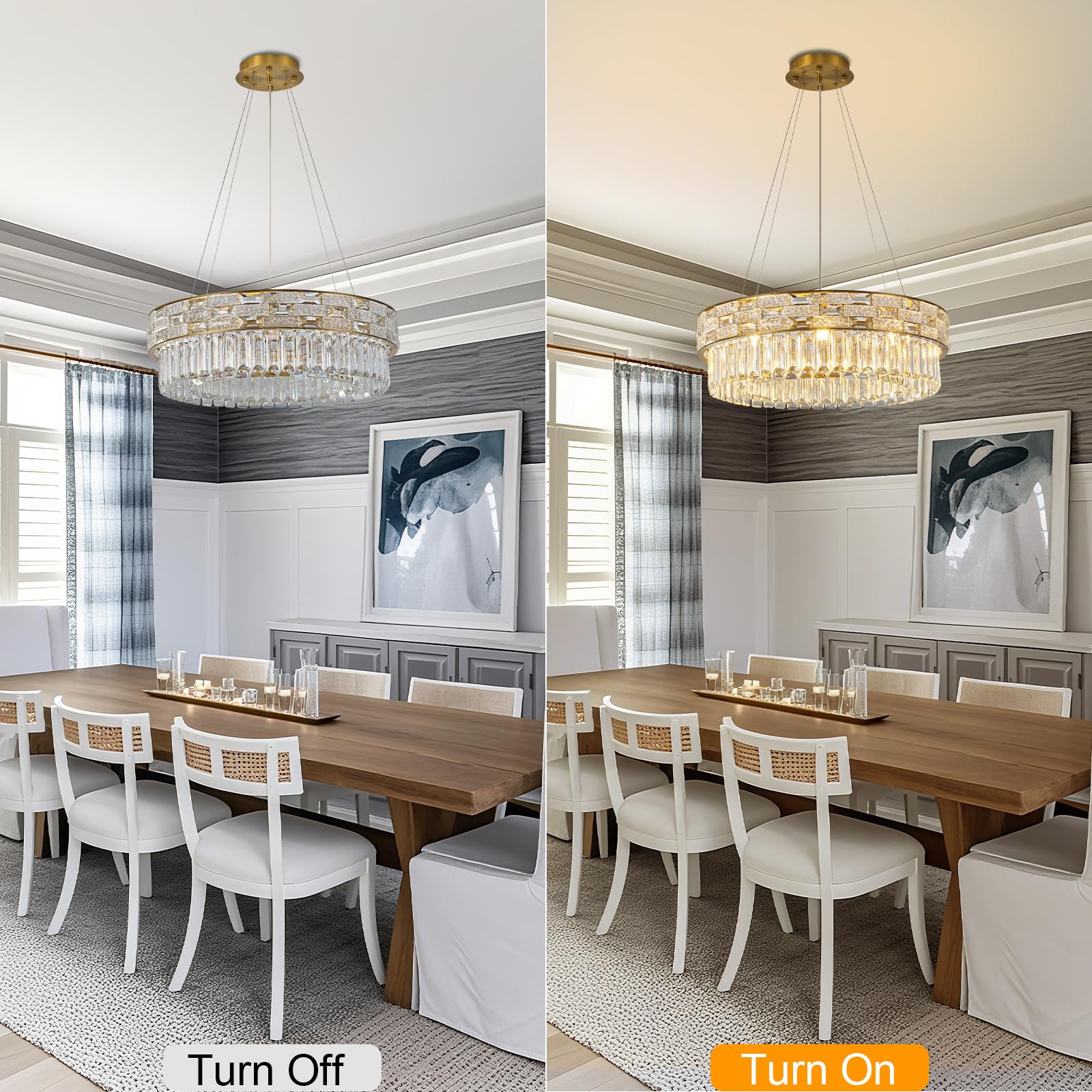 Crystal Chandeliers, 23" 8-Light Round Chandelier for Living Room, Modern Chandelier for Bedroom, Foyer Chandeliers for Entryway, Dining Room Lighting Fixture Hanging Lights